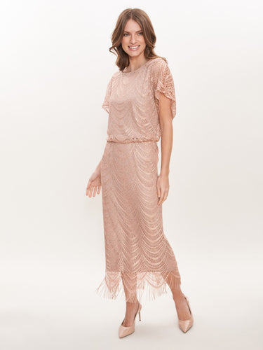 Arleen Long Blouson Fringe Hem Dress