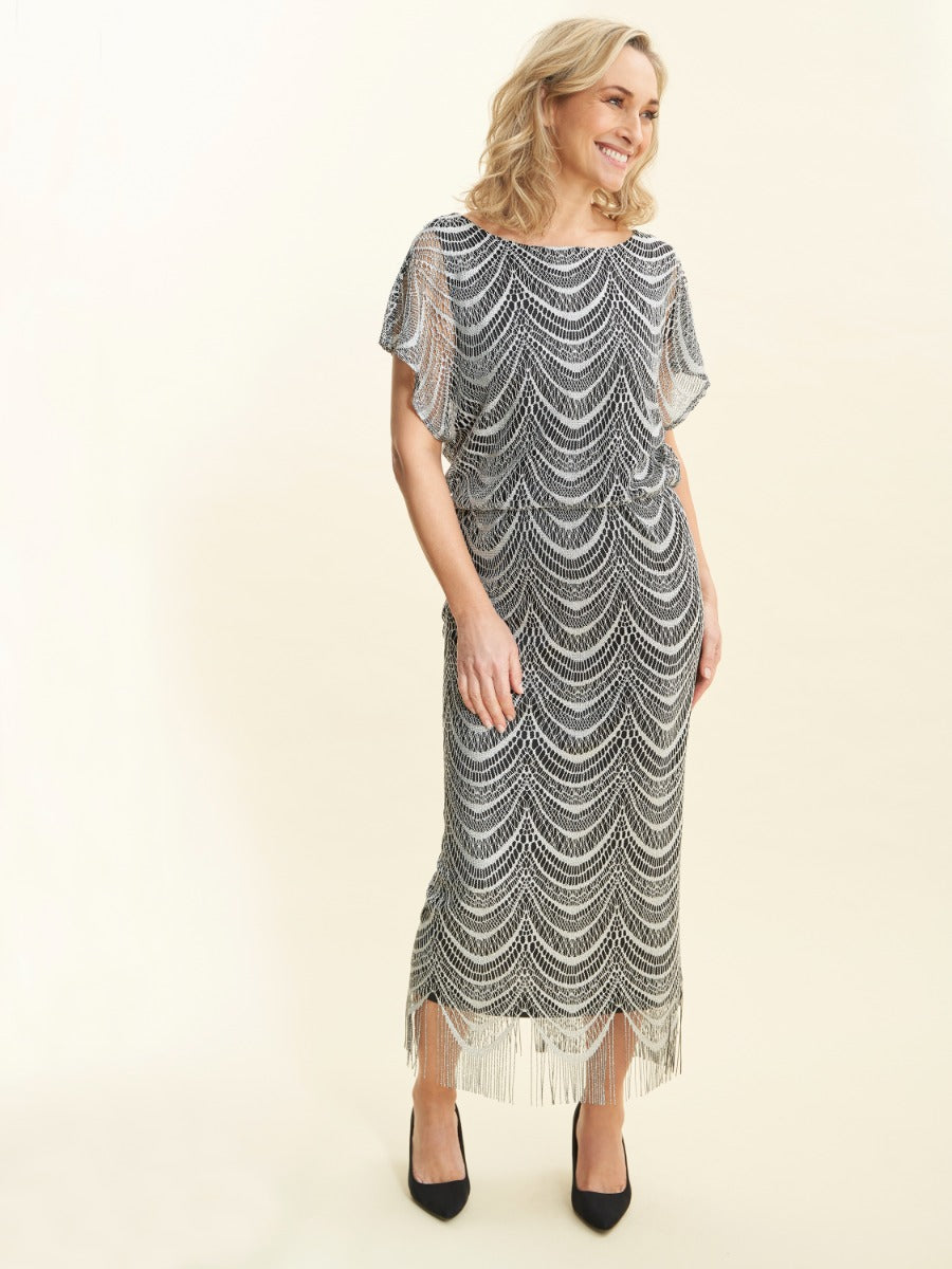 Arleen Long Blouson Fringe Hem Dress