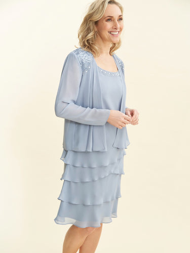 Camira Lace Shoulder Bead Tier Jacket Dress