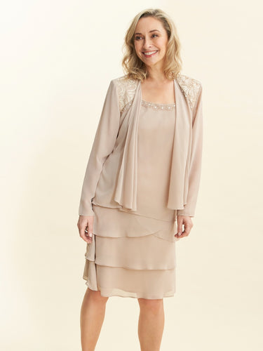 Camira Lace Shoulder Bead Tier Jacket Dress