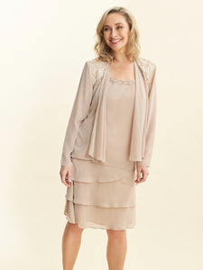 Camira Lace Shoulder Bead Tier Jacket Dress