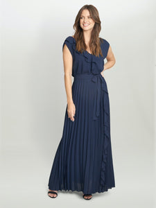 Caprice Maxi Dress With Frill Detail And Pleat Skirt