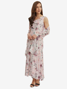 Abigail Midi Cowl Neck Printed Dress & Shawl