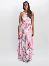 Celeste Keyhole Halter Maxi Print Dress