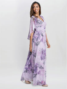 Caroline Printed Maxi Dress With Overlay Sleeves