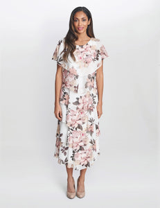 Alice Midi Printed Tiered Dress With Shoulder Embellishment