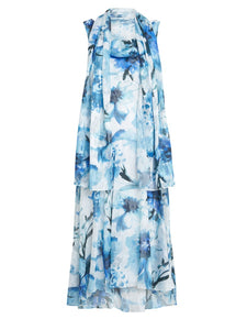 Angelica Midi Length Cowl Neck Printed Dress And Shawl