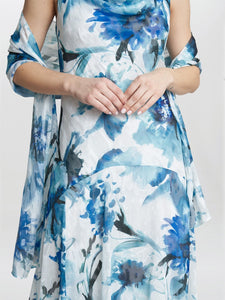 Angelica Midi Length Cowl Neck Printed Dress And Shawl