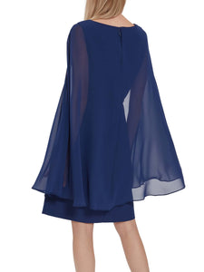 Bevin Crepe And Chiffon Cape Dress