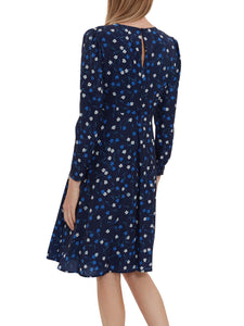 Arisia Crepe Floral Tucks Sleeve Dress