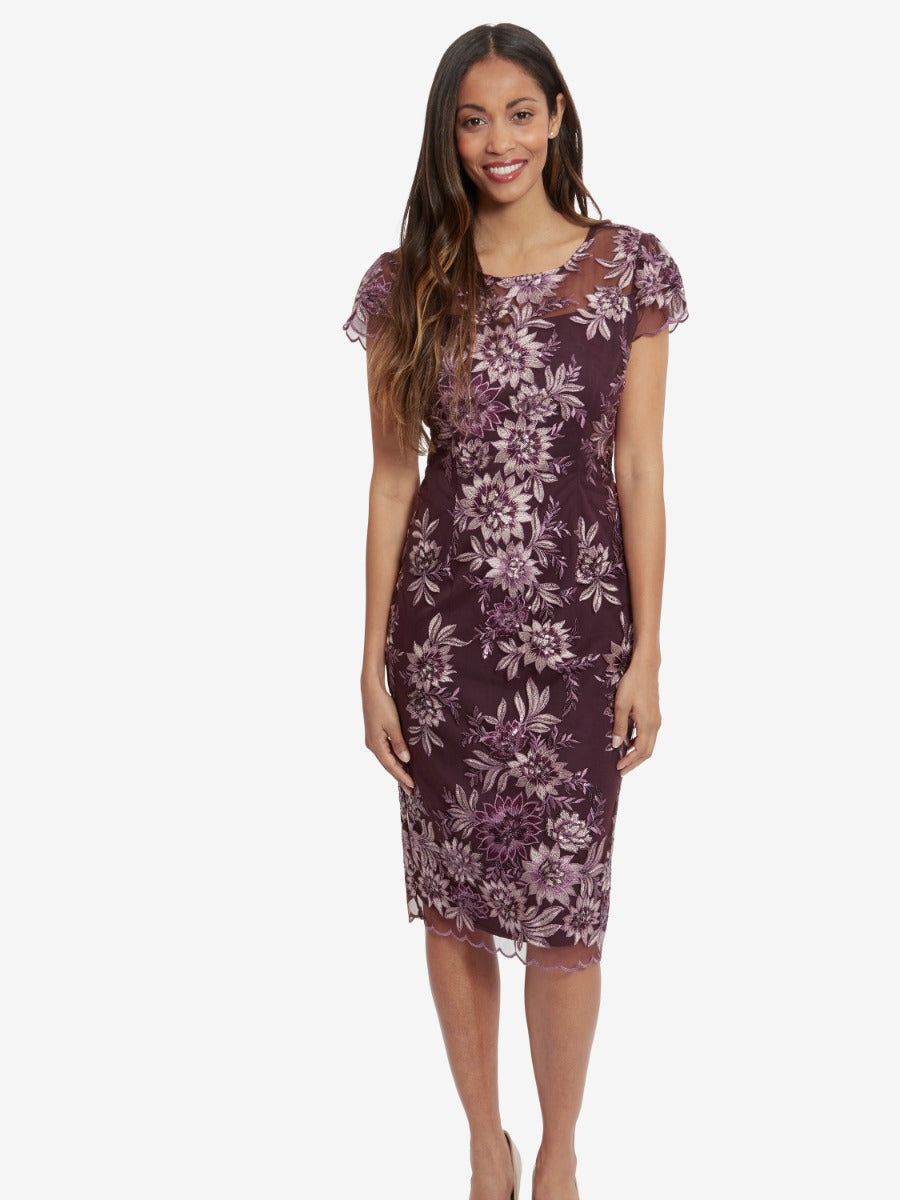 Arianna Embroidered Cap Sleeve Shift Dress