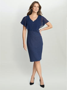 Aris V Neck Dress With Embellished Chiffon Overlay