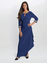 Akia Long Jersey A-Line Dress with Keyhole Cutout Neckline & Embellishment Detail