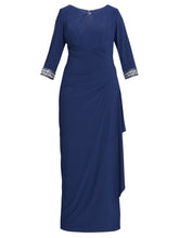 Long  Jersey A-Line Dress with Keyhole Cutout Neckline & Embellishment Detail