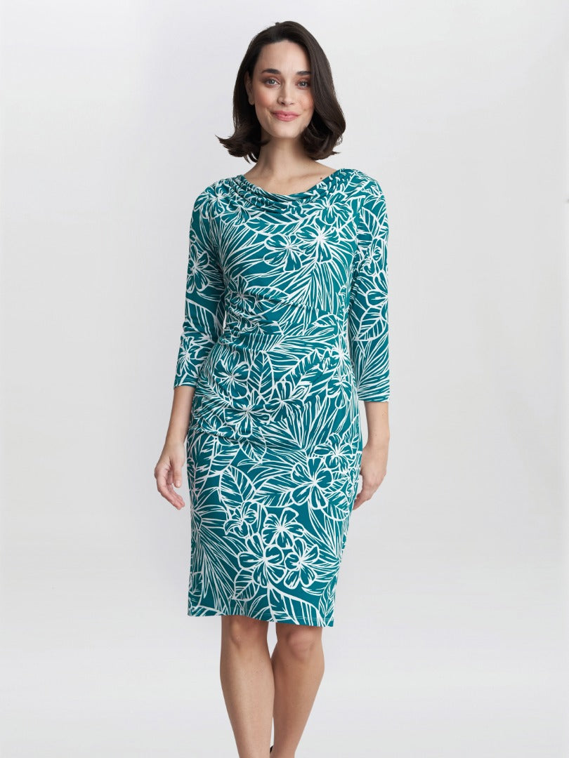 Adeline Printed Jersey Cowl Neck Dress